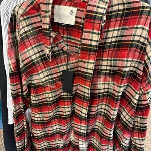 R13 Red Plaid Buckle Neck Shirt